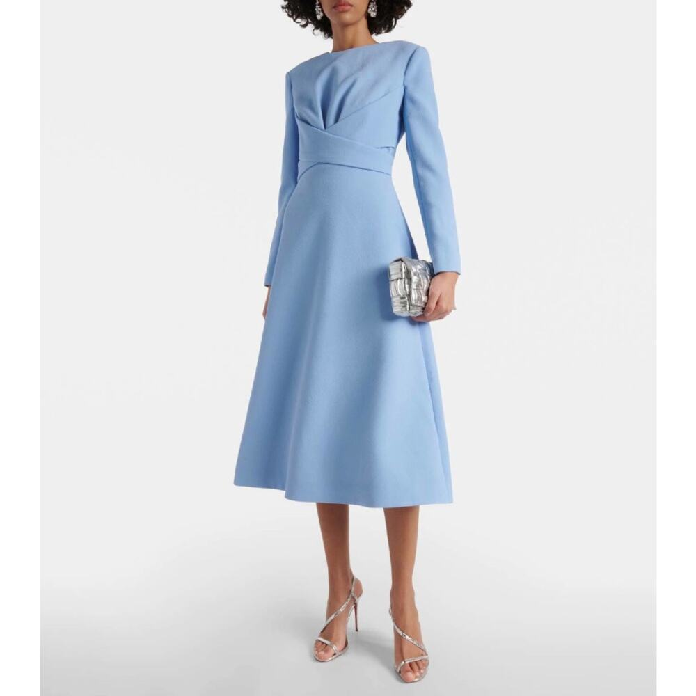 Emilia Wickstead Elta Baby-Blue Wrap-Effect Double Crepe Dress (Size US 8)